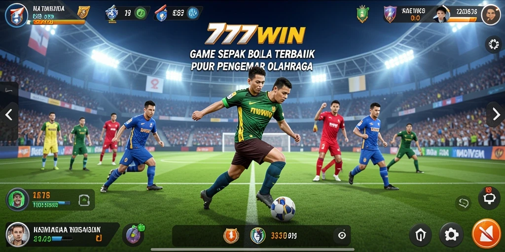 Screenshot gameplay 777WIN menampilkan aksi seru di lapangan sepak bola.